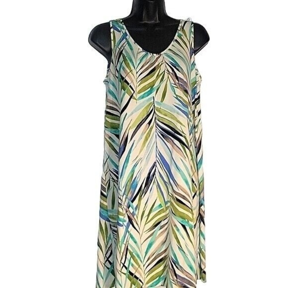 J. Jill Wearever Collection Dress Palm‎ Leaf Print Sleeveless Petite S